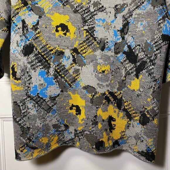 Anthropologie Troubadour | Floral Plaid Mock Neck Sweater Gray Yellow Small - Picture 4 of 6